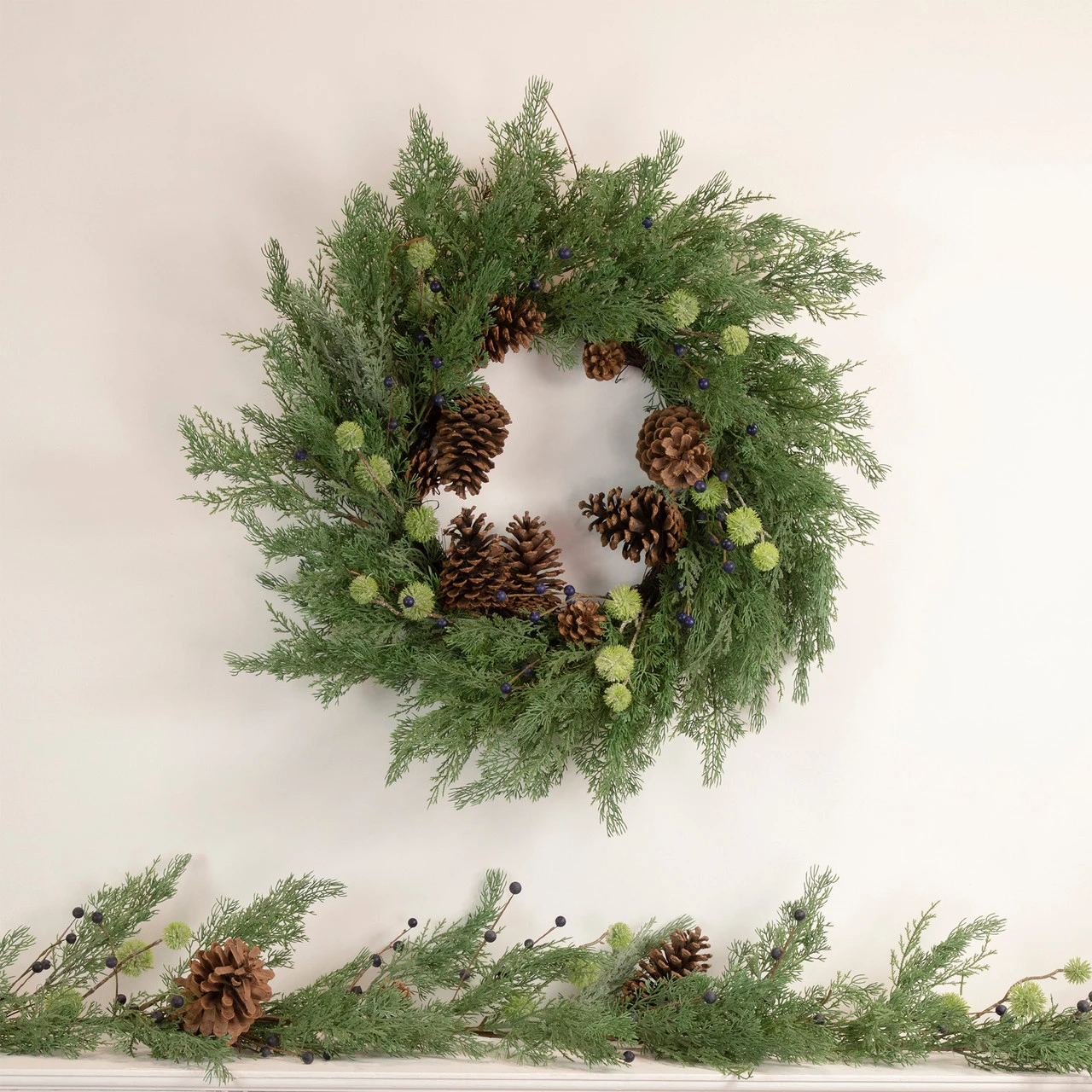 5' X 10" Pine And Blueberry Christmas Garland With Pinecones, Unlit 4 5' X 10" Pine And Blueberry Christmas Garland With Pinecones, Unlit - Image 2