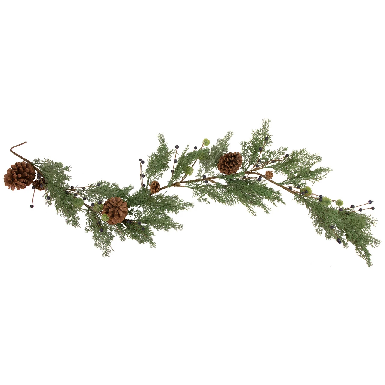 5' X 10" Pine And Blueberry Christmas Garland With Pinecones, Unlit 3 5' X 10" Pine And Blueberry Christmas Garland With Pinecones, Unlit