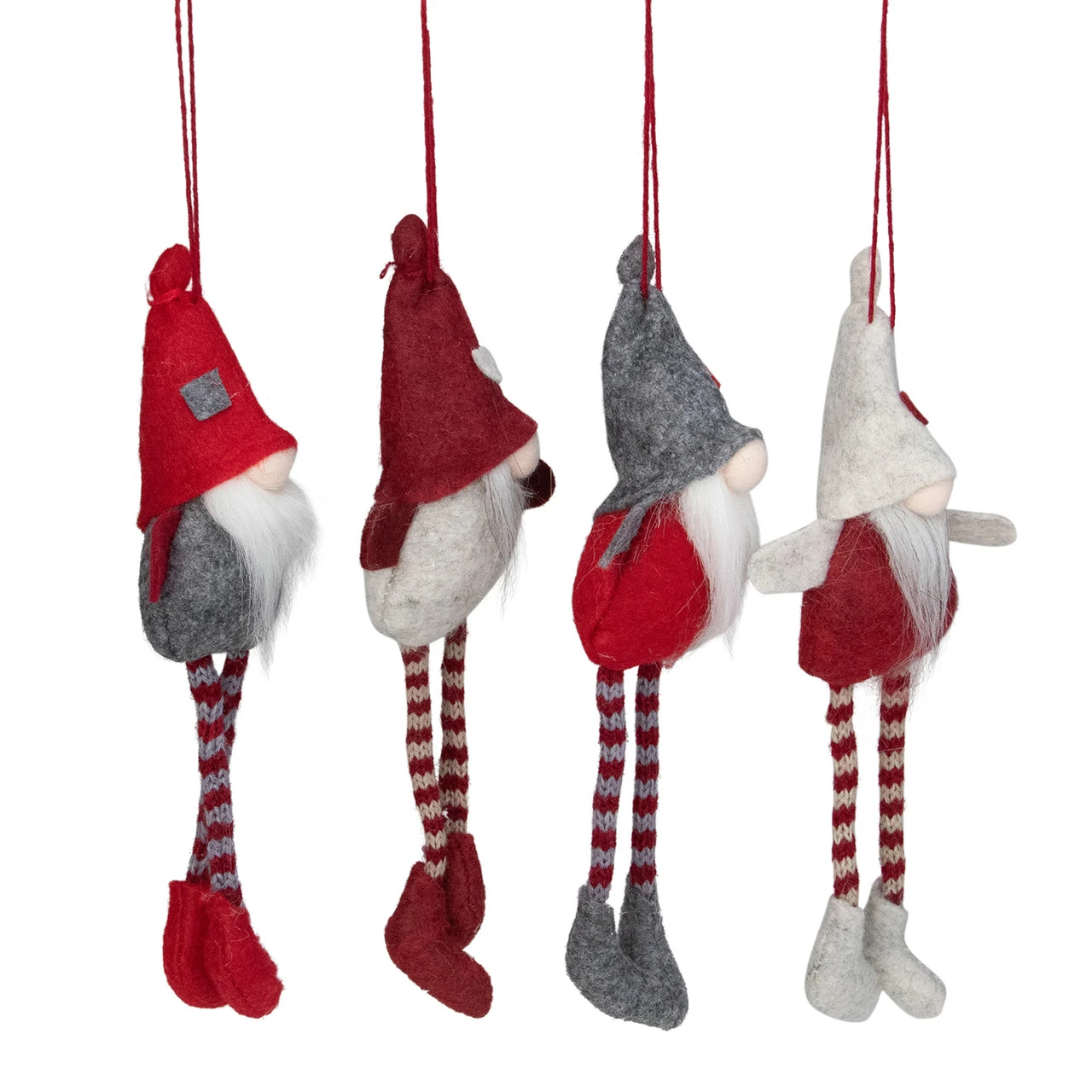 Set Of 4 Red And Gray Plush Gnome Christmas Ornaments 9" 6 Set Of 4 Red And Gray Plush Gnome Christmas Ornaments 9" - Image 4