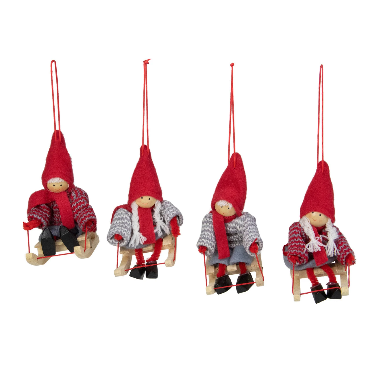 Set Of 4 Holiday Kids On Sleds Christmas Ornaments 4" 3 Set Of 4 Holiday Kids On Sleds Christmas Ornaments 4"