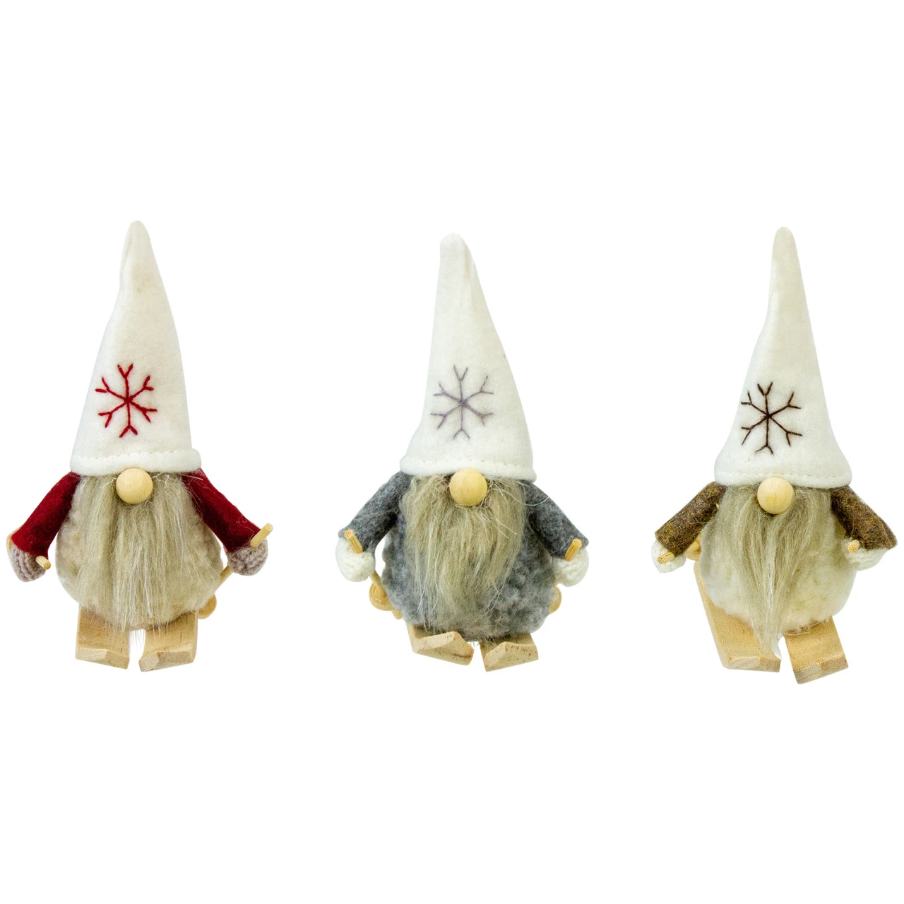 Set Of 3 Skiing Gnomes Christmas Ornaments 4.5" 3 Set Of 3 Skiing Gnomes Christmas Ornaments 4.5"