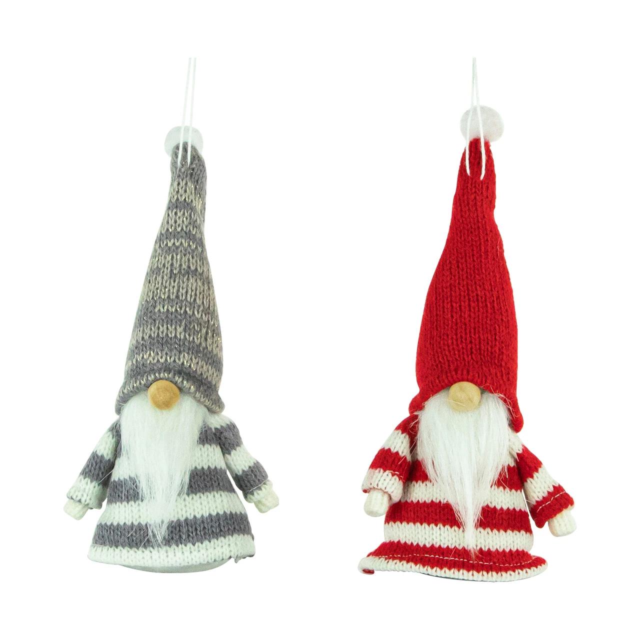 Set Of 2 Red And Gray Striped Gnome Plush Christmas Ornaments 6.25" 3 Set Of 2 Red And Gray Striped Gnome Plush Christmas Ornaments 6.25"