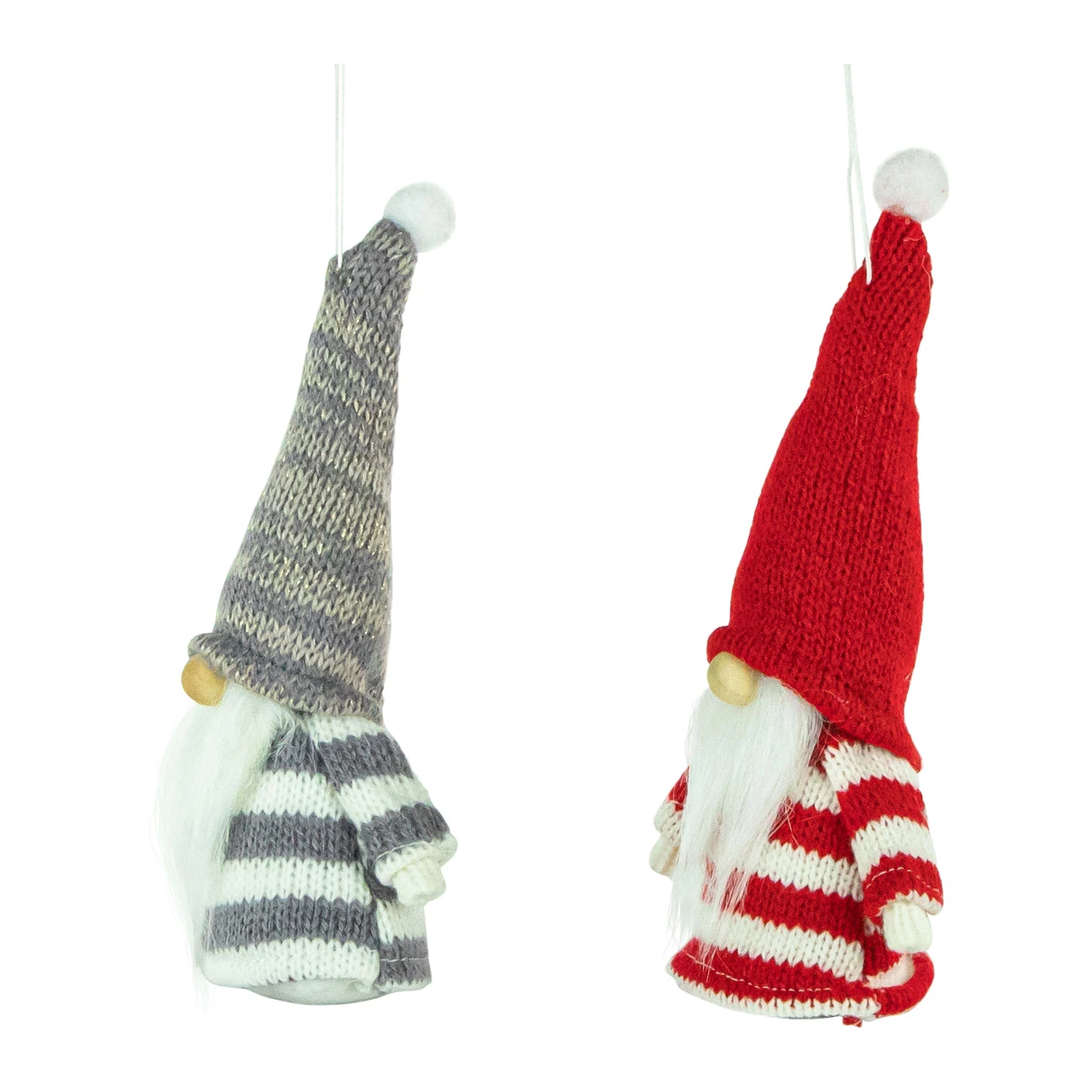 Set Of 2 Red And Gray Striped Gnome Plush Christmas Ornaments 6.25" 9 Set Of 2 Red And Gray Striped Gnome Plush Christmas Ornaments 6.25" - Image 7
