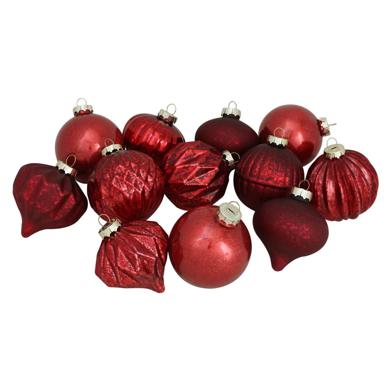 12ct Red Mercury Glass Style Glass Christmas Ornament Set 3" 5 12ct Red Mercury Glass Style Glass Christmas Ornament Set 3" - Image 3