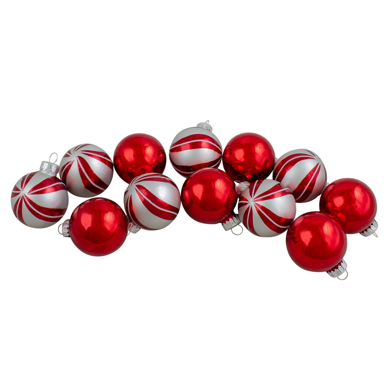 12ct Red And Silver 2-Finish Swirl Glass Christmas Ball Ornaments 1.75" (45mm) 3 12ct Red And Silver 2-Finish Swirl Glass Christmas Ball Ornaments 1.75" (45mm)