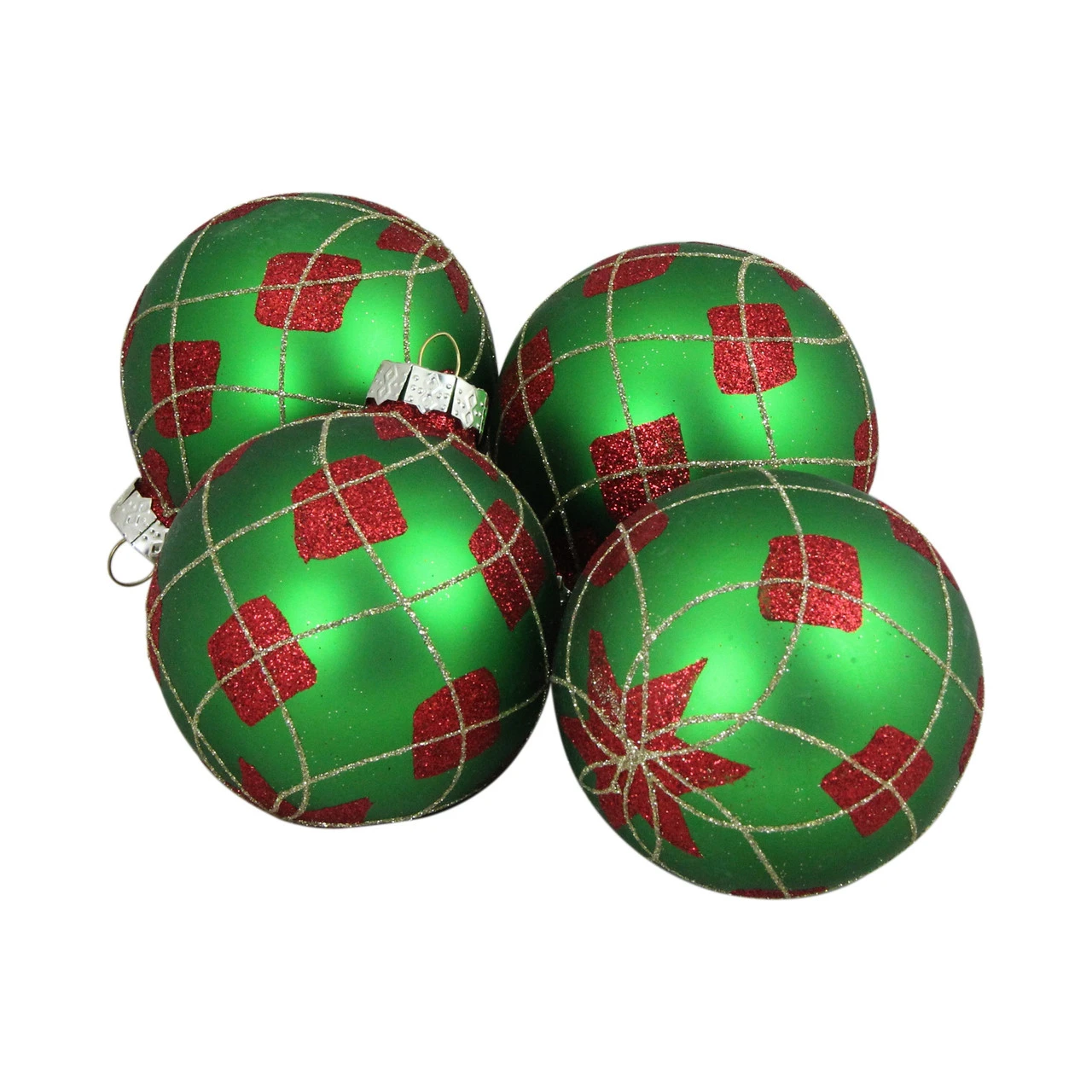 4ct Green And Red Argyle Diamond Pattern Christmas Ball Ornaments 3.25" (80mm) 5 4ct Green And Red Argyle Diamond Pattern Christmas Ball Ornaments 3.25" (80mm) - Image 3