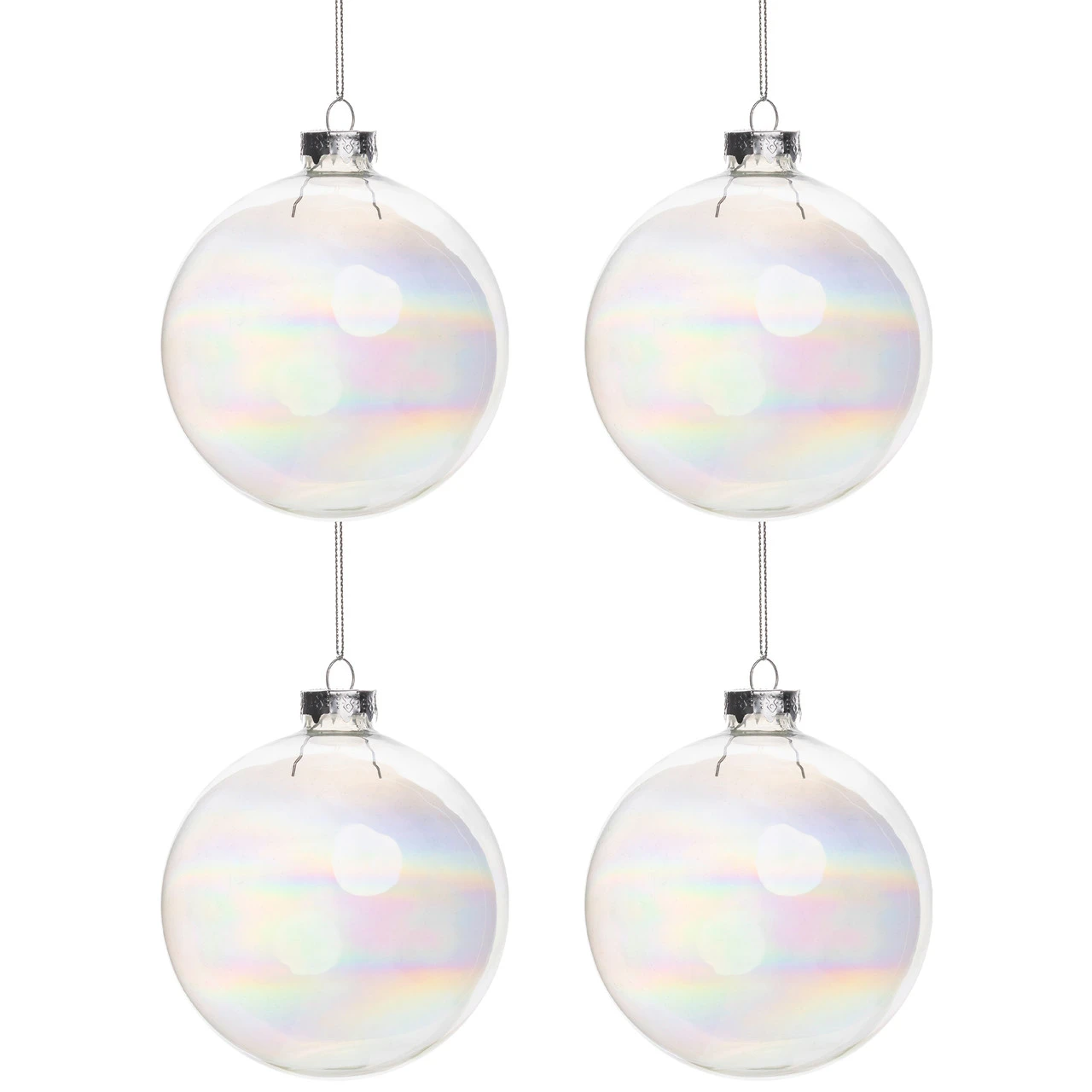 4ct Clear Iridescent Glass Christmas Ball Ornaments 4" (100mm) 4 4ct Clear Iridescent Glass Christmas Ball Ornaments 4" (100mm) - Image 2