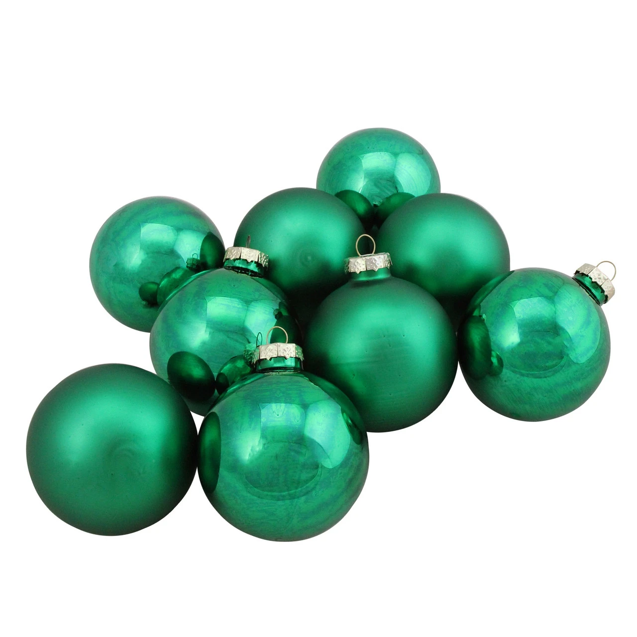 9ct Green 2-Finish Glass Christmas Ball Ornaments 2.5" (60mm) 4 9ct Green 2-Finish Glass Christmas Ball Ornaments 2.5" (60mm) - Image 2