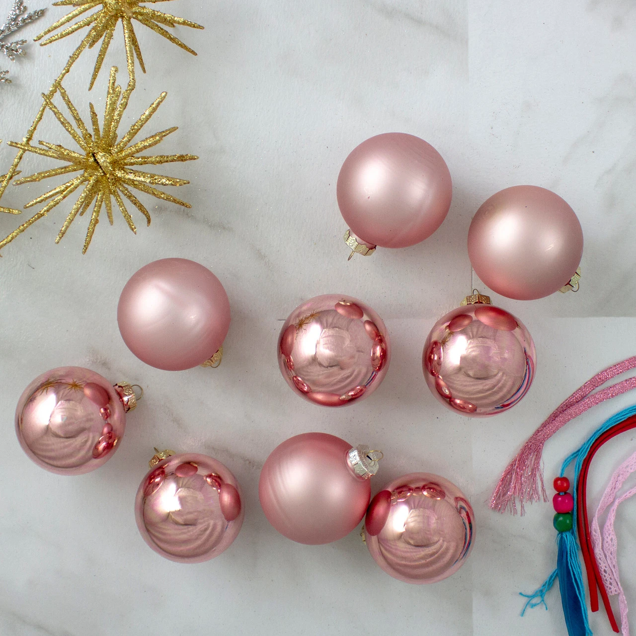 9ct Shiny And Matte Pink And Gold Glass Ball Christmas Ornaments 2.5" (65mm) 4 9ct Shiny And Matte Pink And Gold Glass Ball Christmas Ornaments 2.5" (65mm) - Image 2