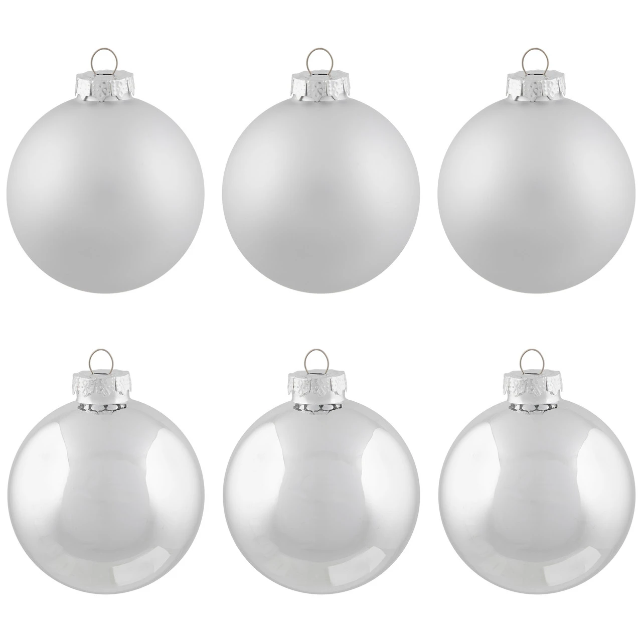 6ct Silver 2-Finish Christmas Glass Ball Ornaments 3.25" 4 6ct Silver 2-Finish Christmas Glass Ball Ornaments 3.25" - Image 2