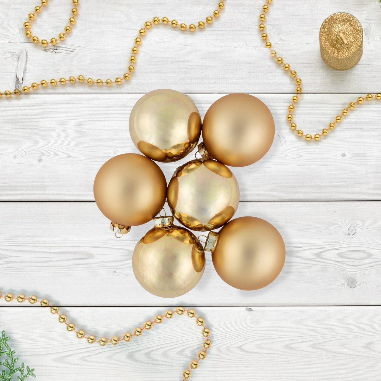 6ct Champagne Gold 2-Finish Glass Ball Christmas Ornament Set 3.25" 4 6ct Champagne Gold 2-Finish Glass Ball Christmas Ornament Set 3.25" - Image 2