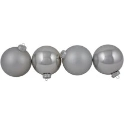 4ct Shiny And Matte Silver Glass Ball Christmas Ornaments 4" (100mm) 404416