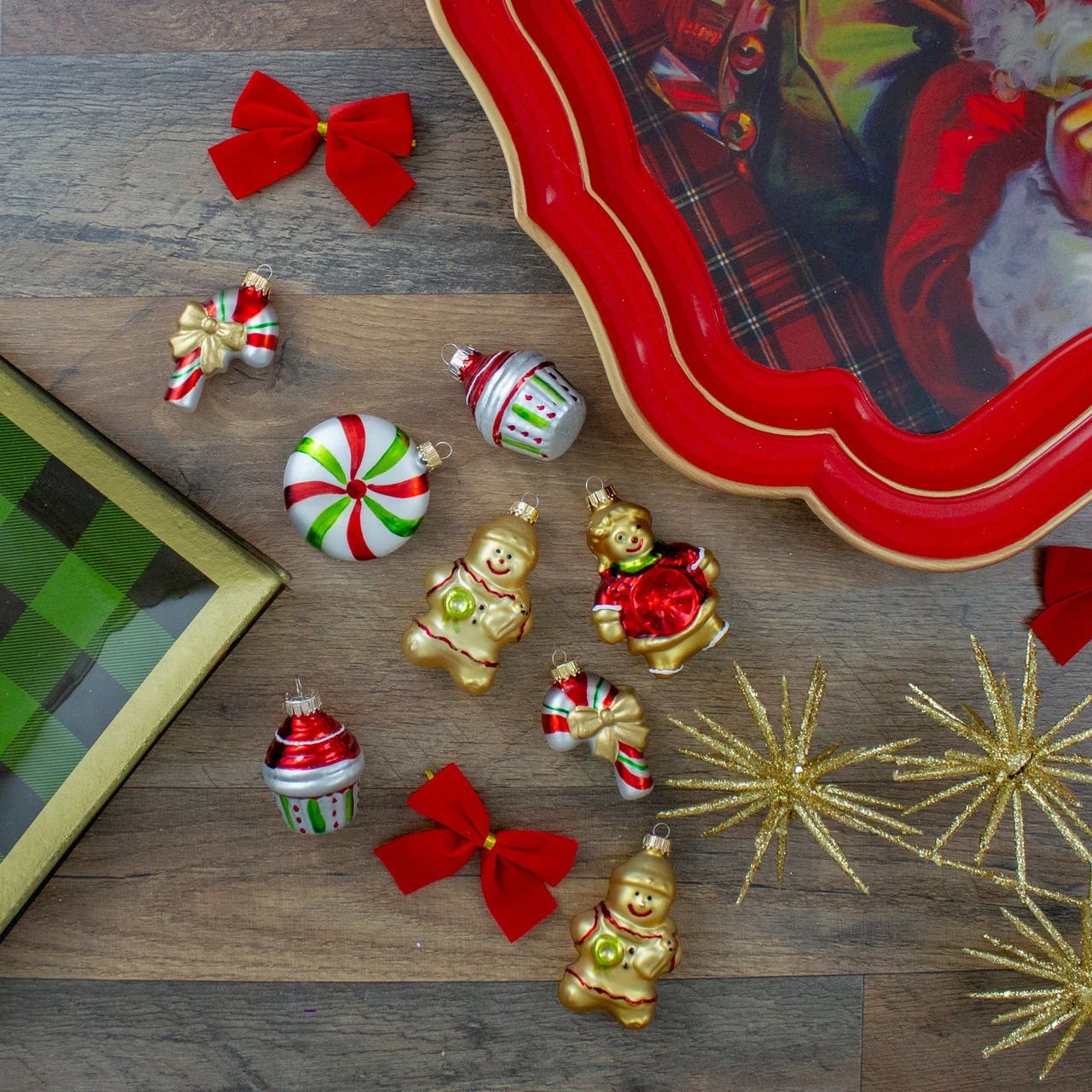 Pack Of 8 Gold And Red Gingerbread Men With Sweet Treats Christmas Ornaments 3" 4 Pack Of 8 Gold And Red Gingerbread Men With Sweet Treats Christmas Ornaments 3" - Image 2