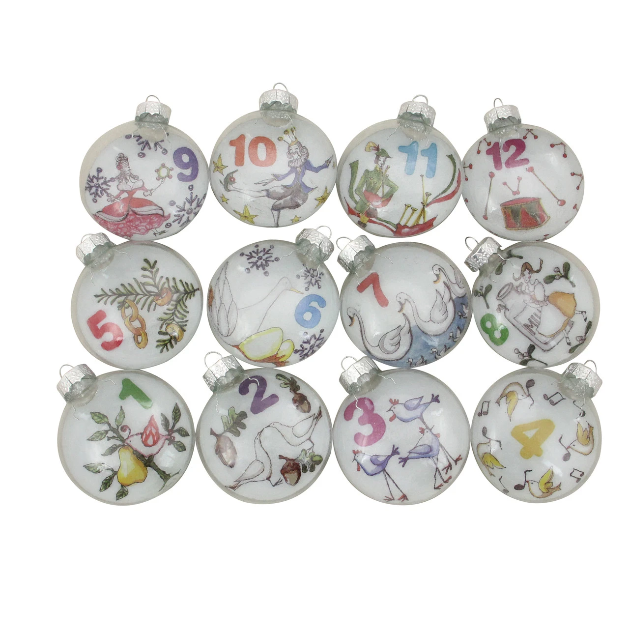 12ct Clear 'The Twelve Days Of Christmas' Glass Disc Ornaments 3" 4 12ct Clear 'The Twelve Days Of Christmas' Glass Disc Ornaments 3" - Image 2