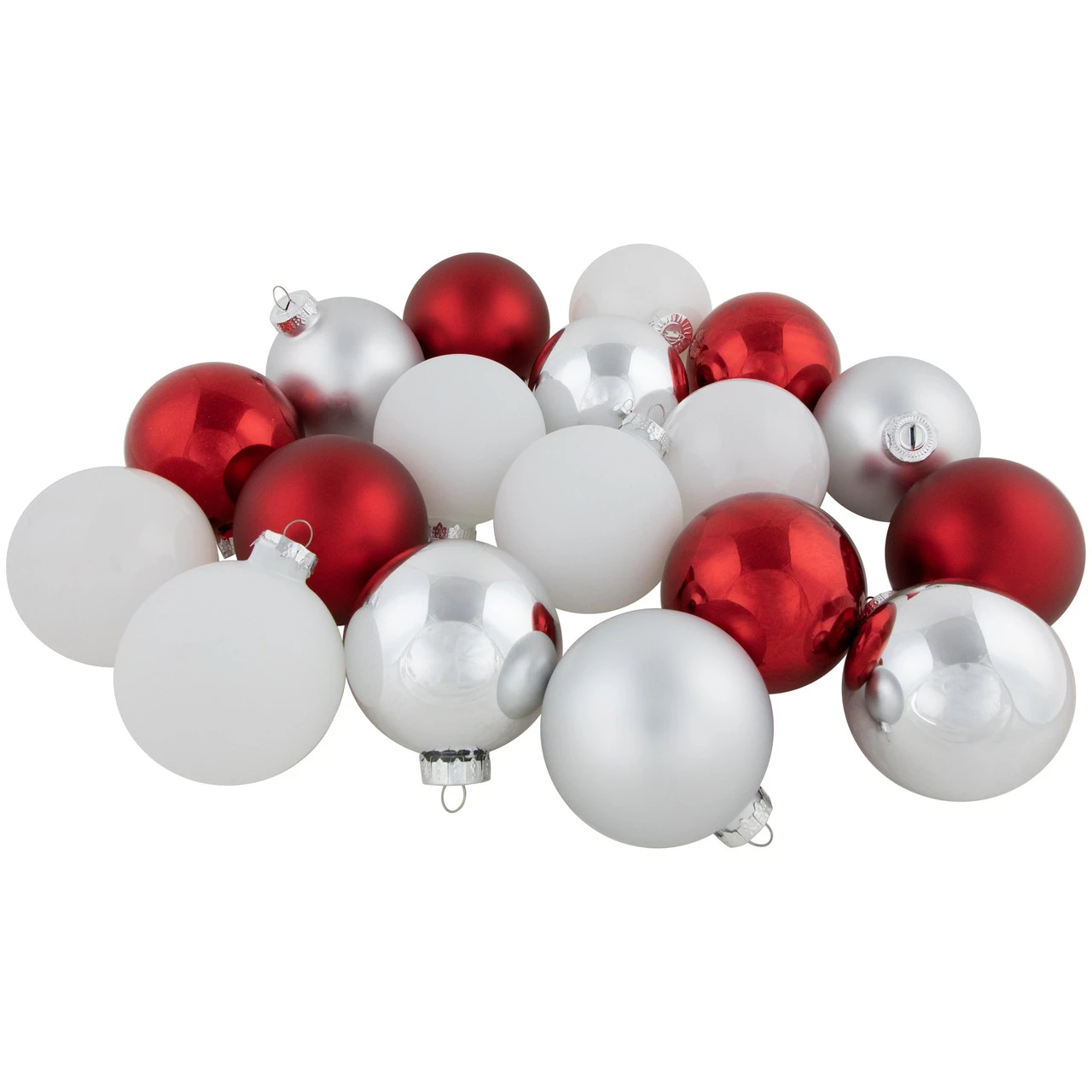 72ct Red, Silver And White Shiny And Matte Glass Ball Christmas Ornaments 3.25-4" 3 72ct Red, Silver And White Shiny And Matte Glass Ball Christmas Ornaments 3.25-4"