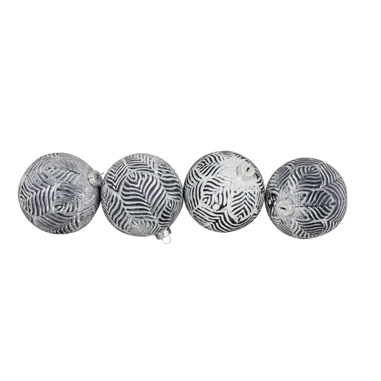 4ct White And Gray Antique Glass Christmas Ball Ornaments 4" (100mm) 4 4ct White And Gray Antique Glass Christmas Ball Ornaments 4" (100mm) - Image 2