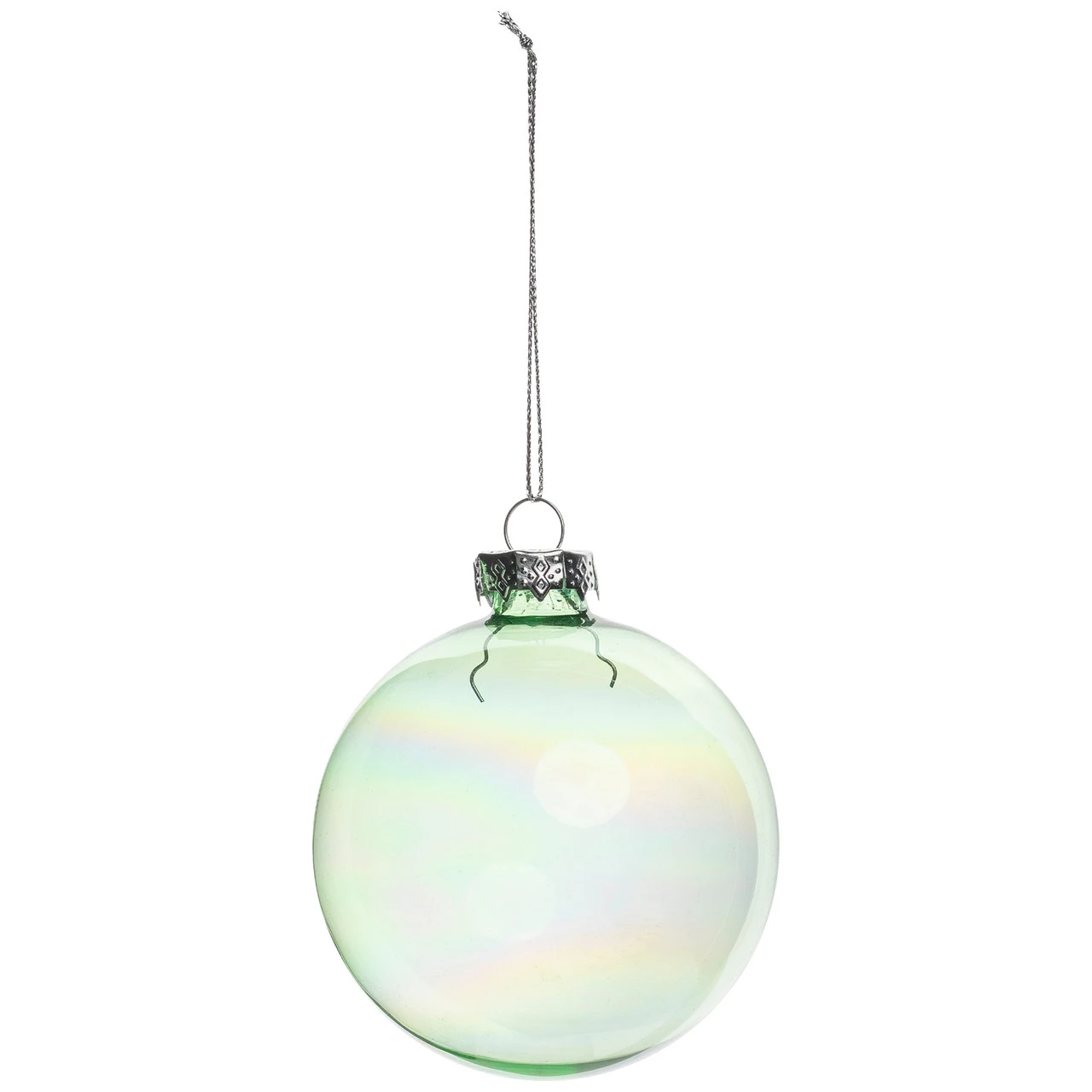 4ct Green And Clear Shiny Iridescent Glass Christmas Ball Ornaments 3.25" (80mm) 4 4ct Green And Clear Shiny Iridescent Glass Christmas Ball Ornaments 3.25" (80mm) - Image 2