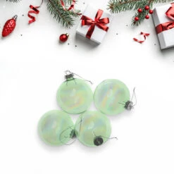 4ct Green And Clear Shiny Iridescent Glass Christmas Ball Ornaments 3.25" (80mm) 7 4ct Green And Clear Shiny Iridescent Glass Christmas Ball Ornaments 3.25" (80mm) -Christmas Decoration Store northlight wy15232 3 36392.1667520057