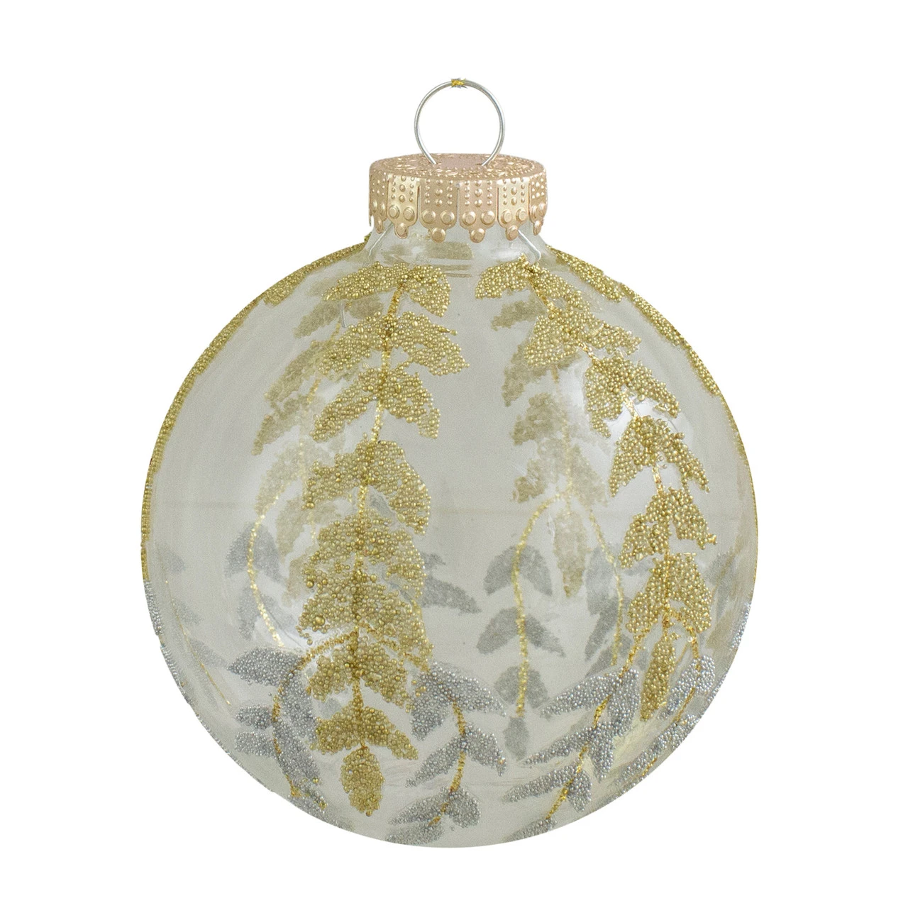 4ct Clear And Gold Glitter Leaves Glass Christmas Ball Ornament 3.25" (80mm) 4 4ct Clear And Gold Glitter Leaves Glass Christmas Ball Ornament 3.25" (80mm) - Image 2