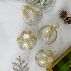 4ct Clear And Gold Glitter Leaves Glass Christmas Ball Ornament 3.25" (80mm) 7 4ct Clear And Gold Glitter Leaves Glass Christmas Ball Ornament 3.25" (80mm) -Christmas Decoration Store northlight wy27602 3 54209.1667657971