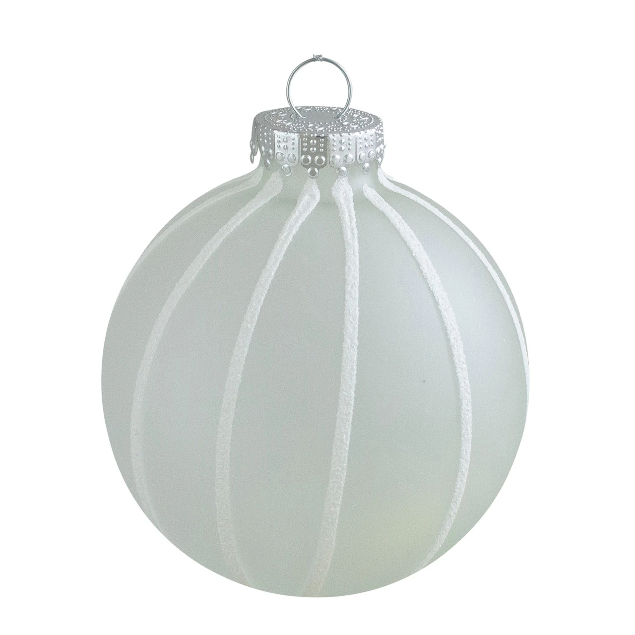 4ct Clear Frosted And White Glitter Striped Matte Glass Christmas Ball Ornaments 3.5" (90mm) 4 4ct Clear Frosted And White Glitter Striped Matte Glass Christmas Ball Ornaments 3.5" (90mm) - Image 2
