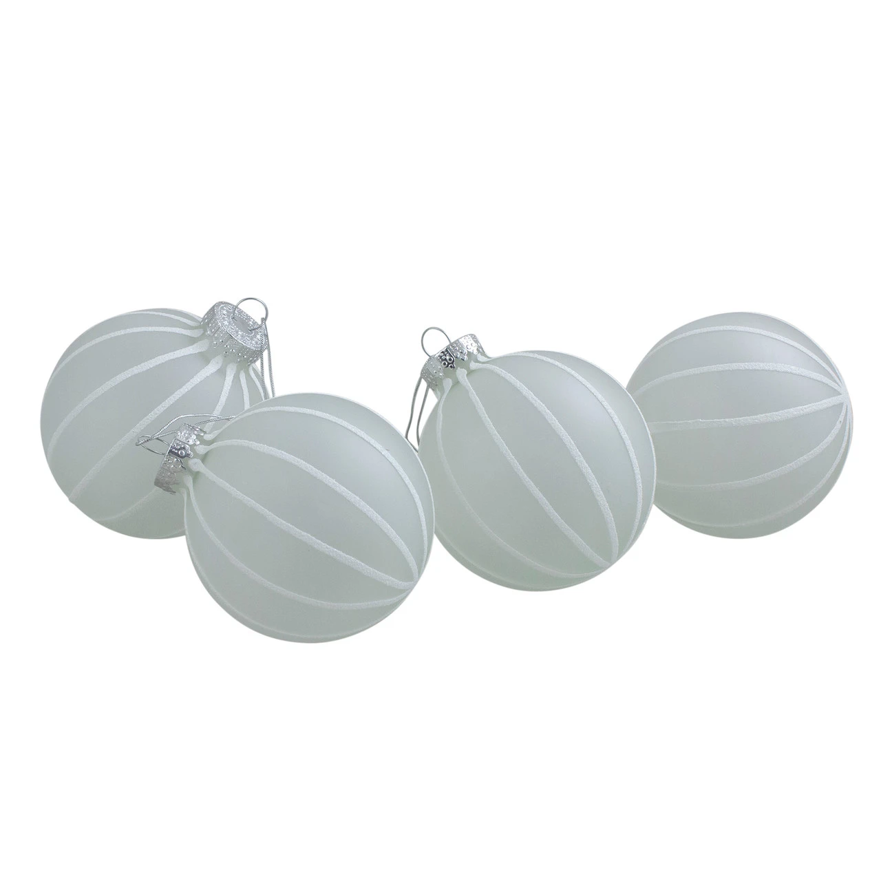 4ct Clear Frosted And White Glitter Striped Matte Glass Christmas Ball Ornaments 3.5" (90mm) 3 4ct Clear Frosted And White Glitter Striped Matte Glass Christmas Ball Ornaments 3.5" (90mm)
