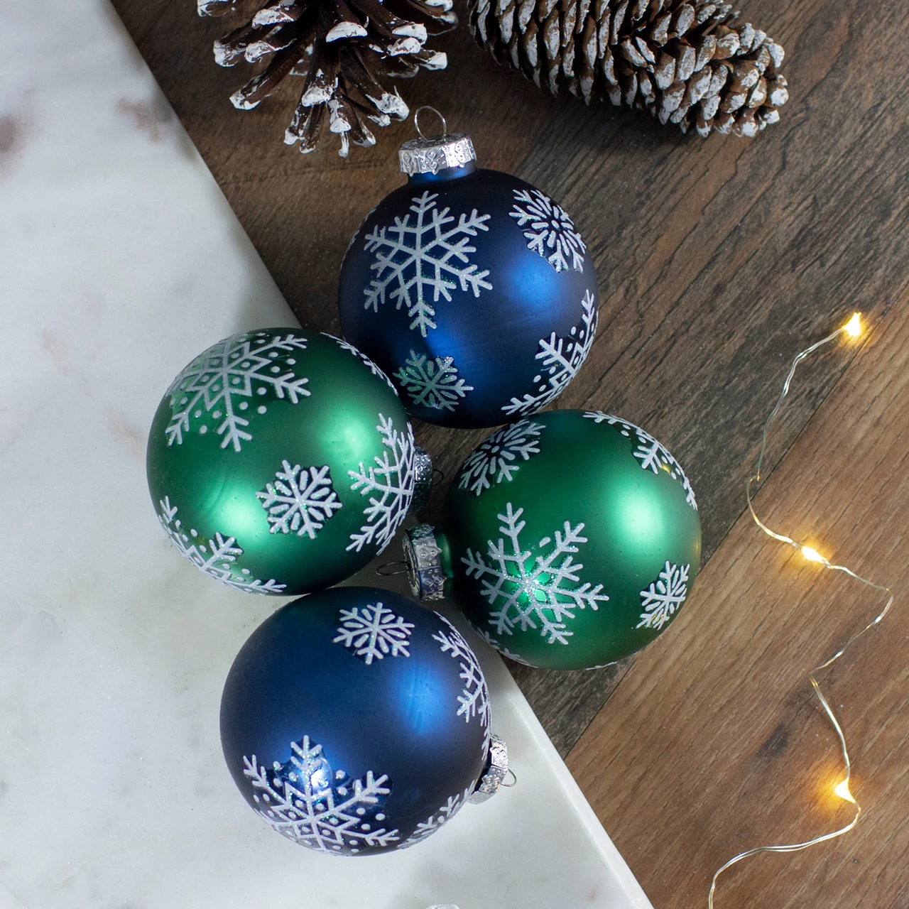 Set Of 4 Dark Blue And Green Glass Matte Christmas Ball Ornaments 2.5-Inch 4 Set Of 4 Dark Blue And Green Glass Matte Christmas Ball Ornaments 2.5-Inch - Image 2