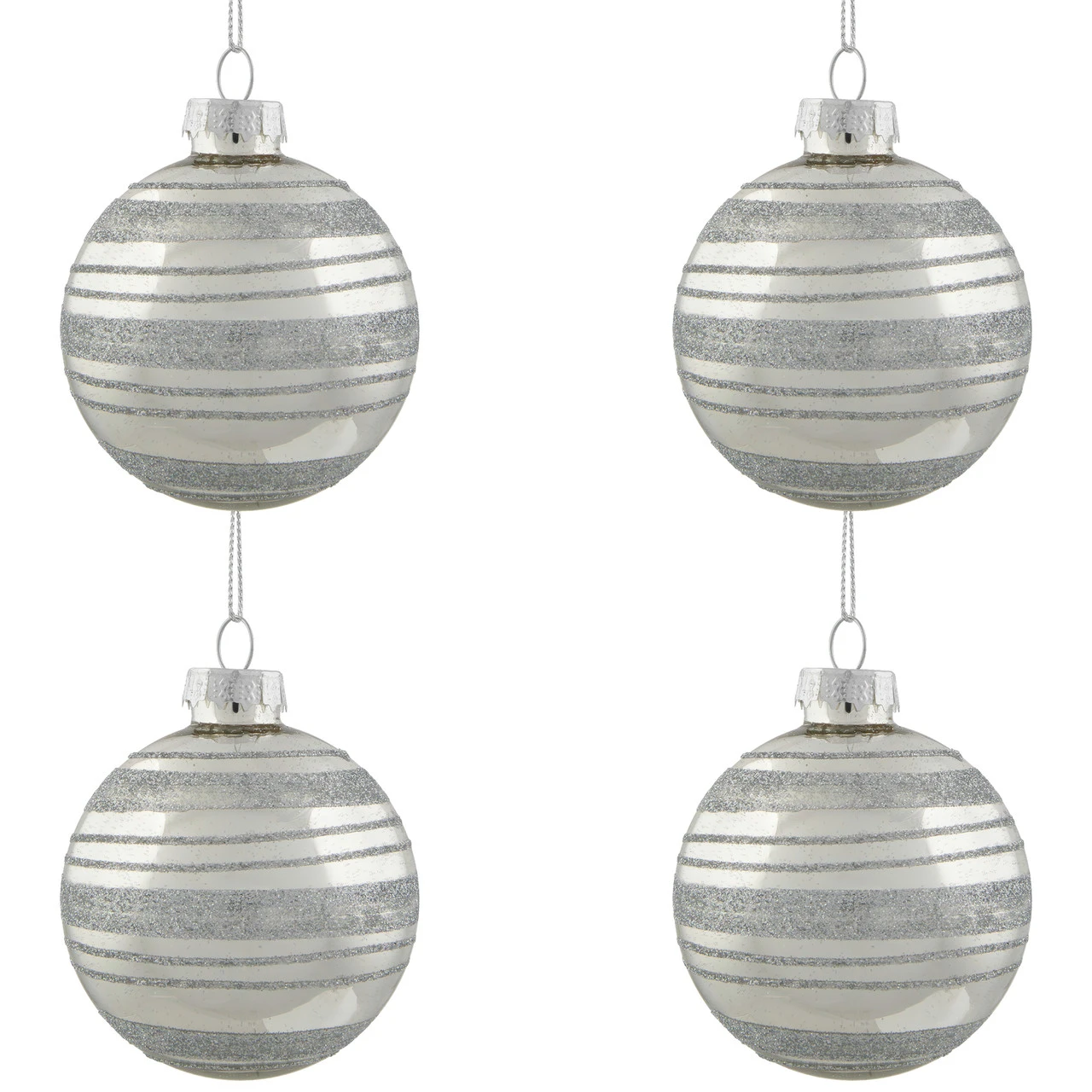 Set Of 4 Silver Christmas Ball Ornaments 2.5" (67mm) 4 Set Of 4 Silver Christmas Ball Ornaments 2.5" (67mm) - Image 2