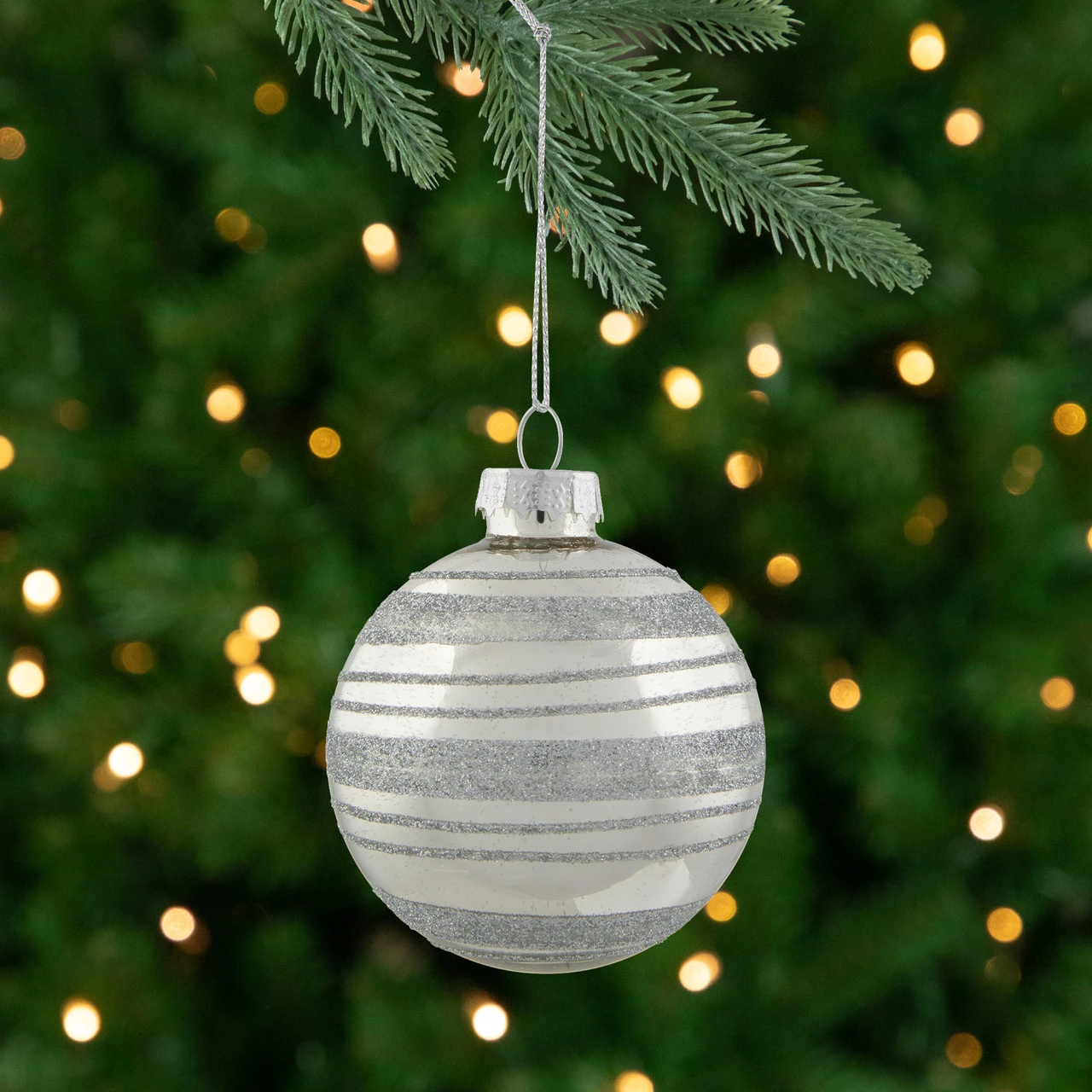 Set Of 4 Silver Christmas Ball Ornaments 2.5" (67mm) 3 Set Of 4 Silver Christmas Ball Ornaments 2.5" (67mm)