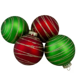4ctGlass Red And Green Matte Christmas Ball Ornaments 3.25-Inch (80mm)