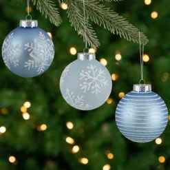 12ct Light Blue Glitter Textured Glass Christmas Ball Ornaments 1.75" (45mm)