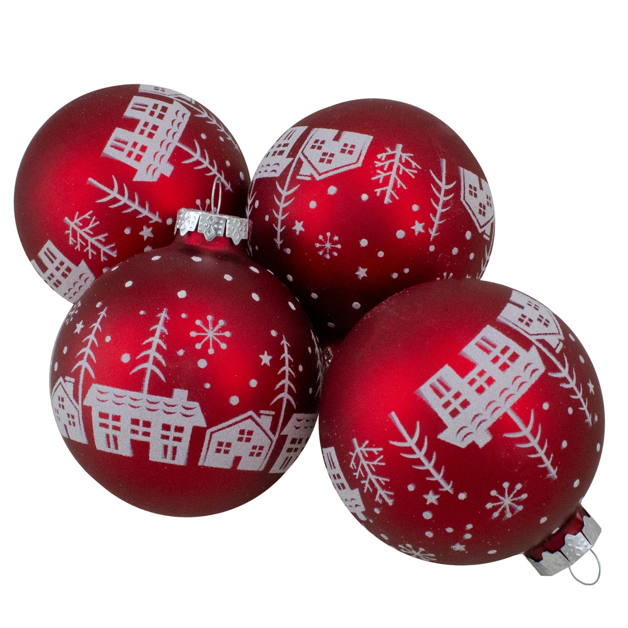 Set Of 4 Red Matte Glass Ball Hanging Christmas Decorations 3.2 Inch (80mm) 3 Set Of 4 Red Matte Glass Ball Hanging Christmas Decorations 3.2 Inch (80mm)