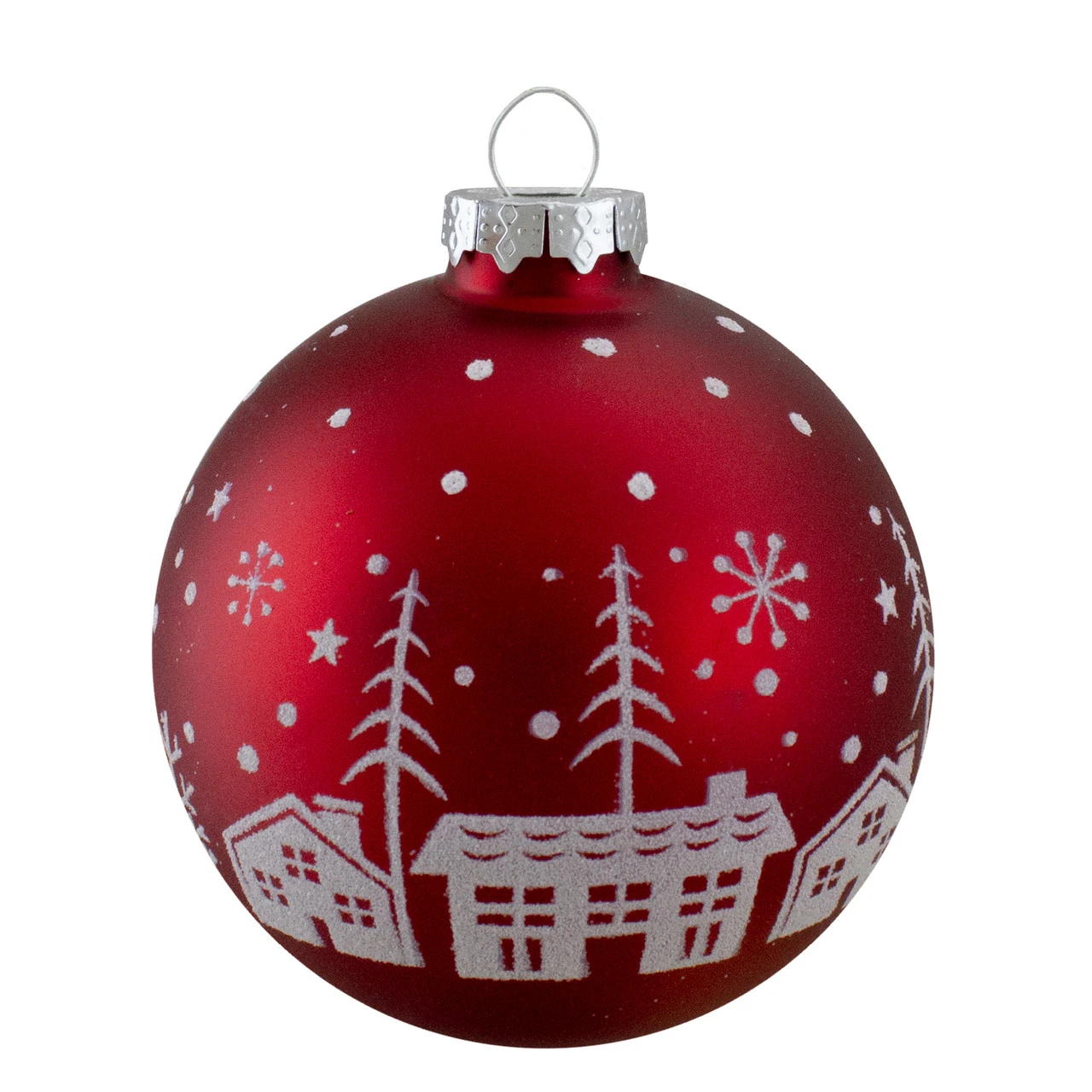 Set Of 4 Red Matte Glass Ball Hanging Christmas Decorations 3.2 Inch (80mm) 4 Set Of 4 Red Matte Glass Ball Hanging Christmas Decorations 3.2 Inch (80mm) - Image 2