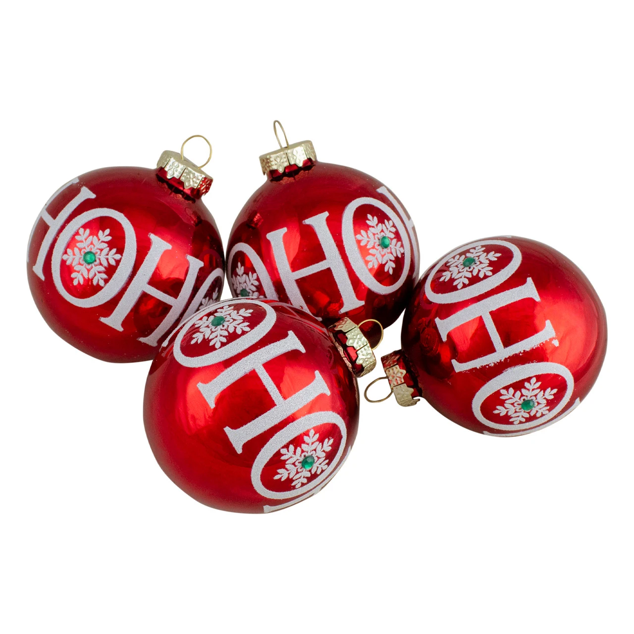 Set Of 4 Red Ho Ho Ho Glass Ball Christmas Ornaments 3.25-Inch (80mm) 4 Set Of 4 Red Ho Ho Ho Glass Ball Christmas Ornaments 3.25-Inch (80mm) - Image 2
