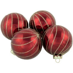 4ct Burgundy Red And Gold Glitter Striped Glass Christmas Ball Ornaments 3" (76mm) -Christmas Decoration Store northlight wy88920 1 70628.1677045301