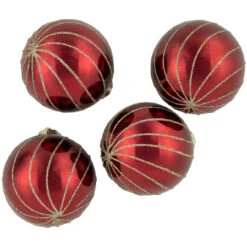 4ct Burgundy Red And Gold Glitter Striped Glass Christmas Ball Ornaments 3" (76mm) -Christmas Decoration Store northlight wy88920 2 25026.1677045302