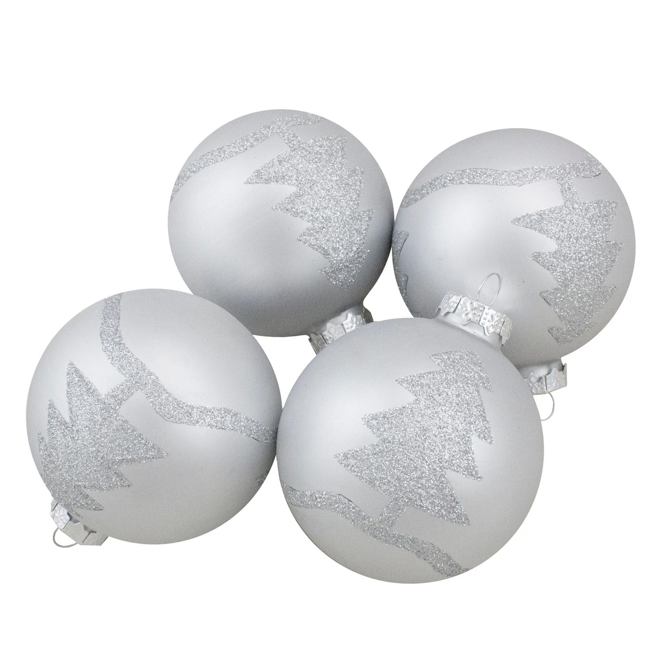 Set Of 4 Silver Glass Ball Christmas Ornaments 3.25" (80mm) 3 Set Of 4 Silver Glass Ball Christmas Ornaments 3.25" (80mm)