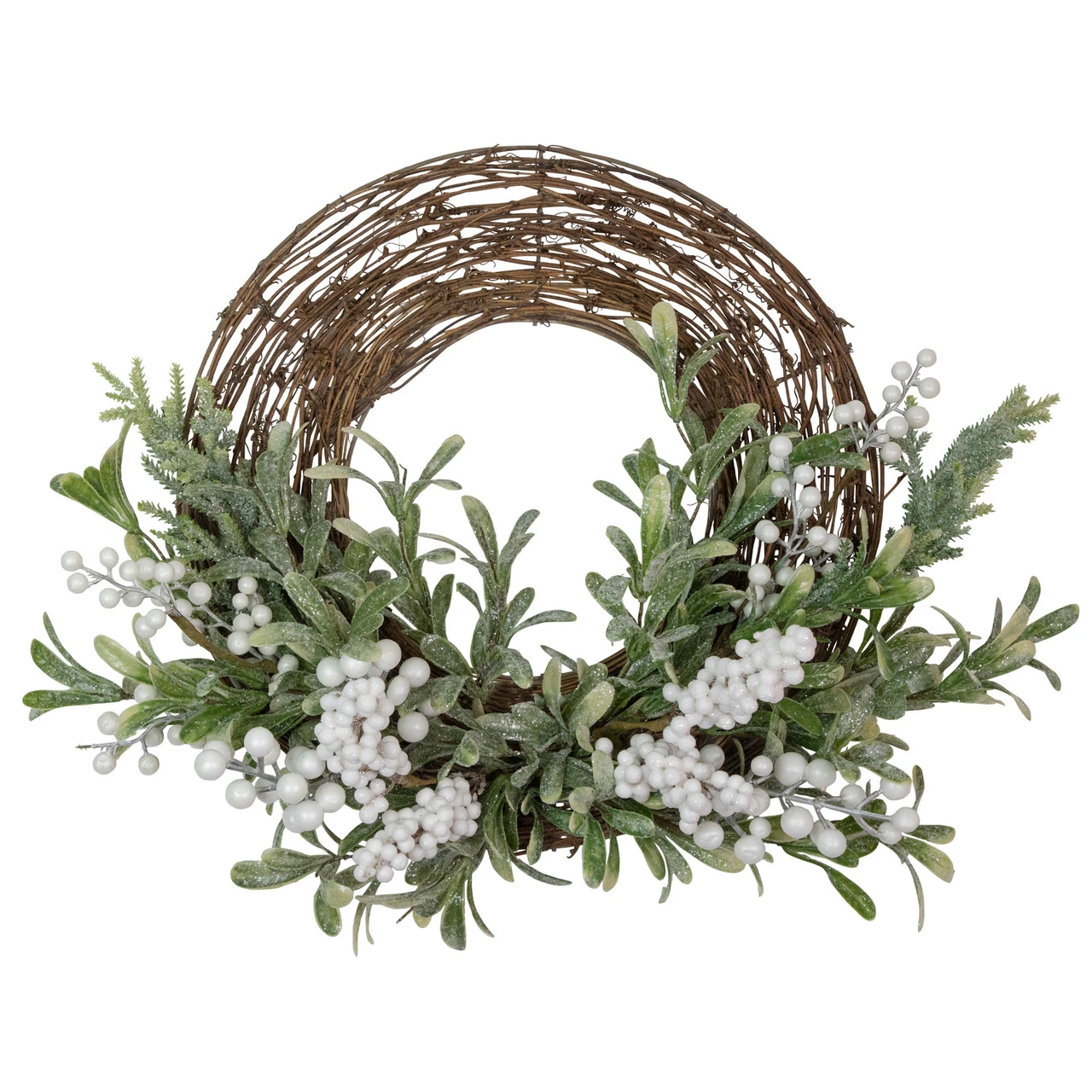 Artificial Christmas Twig Wreath With Frosted Foliage And Berries, 24-Inch, Unlit 3 Artificial Christmas Twig Wreath With Frosted Foliage And Berries, 24-Inch, Unlit