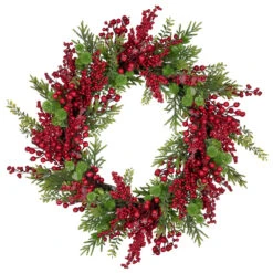 Artificial Frosted Red Berry And Pine Christmas Wreath, 28-Inch, Unlit
