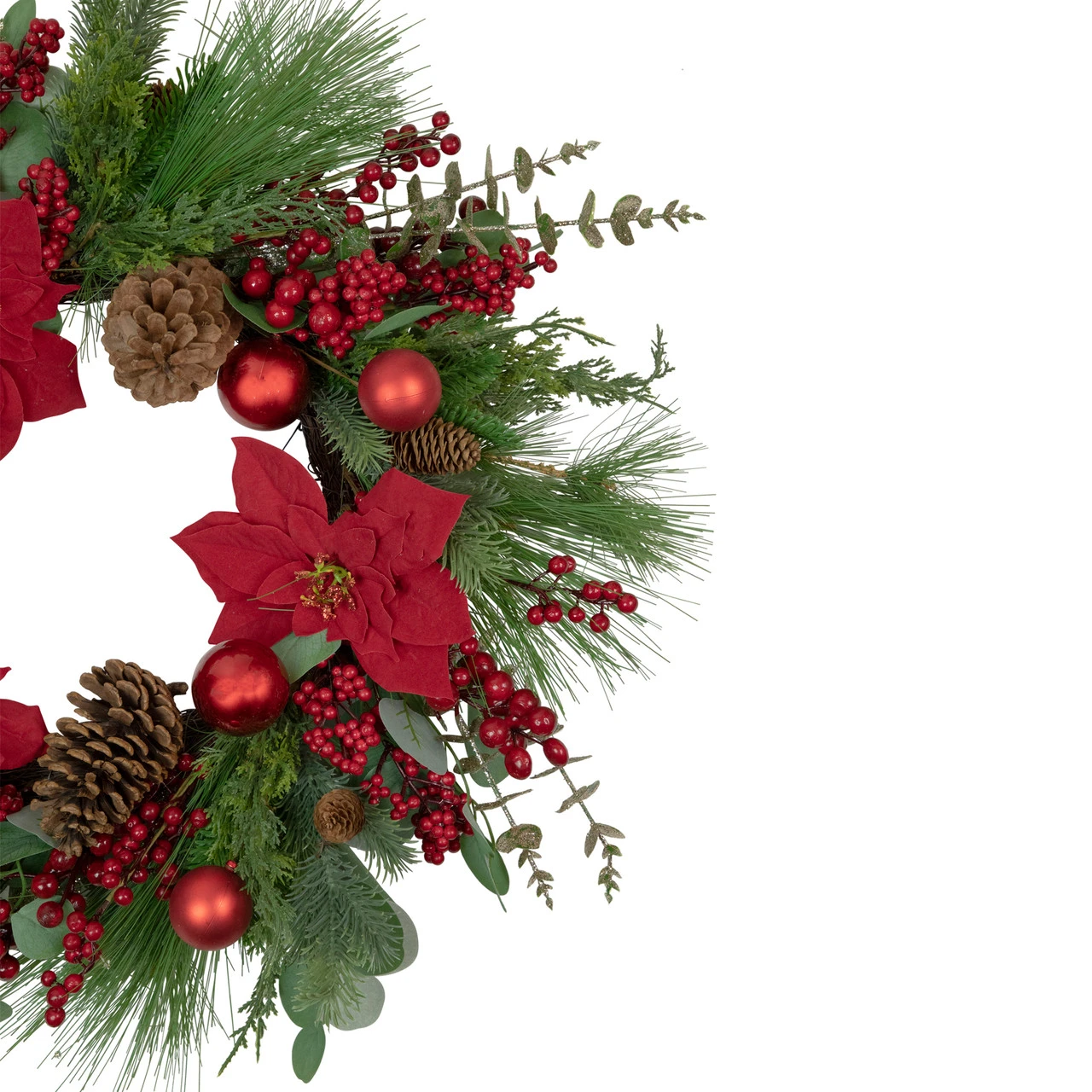 Artificial Red Berry And Poinsettia Christmas Wreath, 28-Inch, Unlit 6 Artificial Red Berry And Poinsettia Christmas Wreath, 28-Inch, Unlit - Image 4