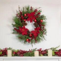 Artificial Red Berry And Poinsettia Christmas Wreath, 28-Inch, Unlit 7 Artificial Red Berry And Poinsettia Christmas Wreath, 28-Inch, Unlit -Christmas Decoration Store northlight yk93241 style 88512.1667530213