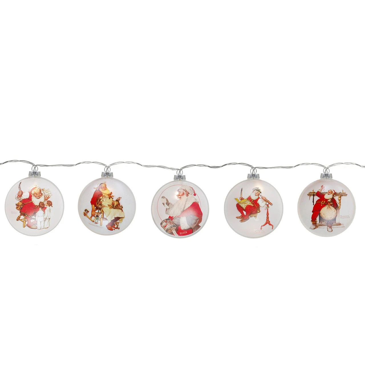 Set Of 5 Glass Norman Rockwell Christmas Disc Lights 5 Set Of 5 Glass Norman Rockwell Christmas Disc Lights - Image 3