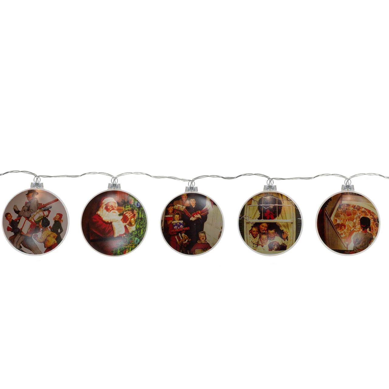 Set Of 5 Norman Rockwell Glass Christmas Disc Lights 5 Set Of 5 Norman Rockwell Glass Christmas Disc Lights - Image 3