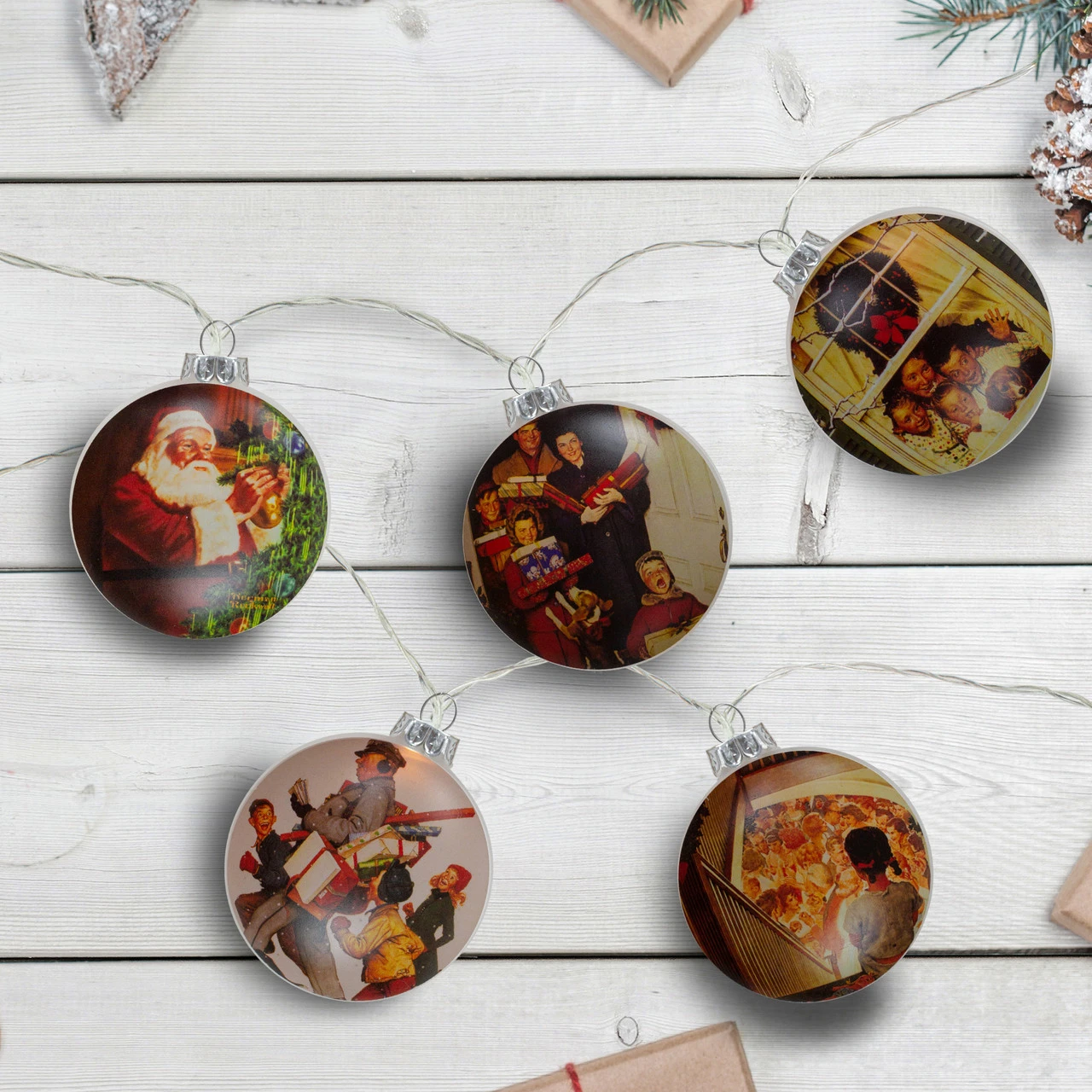 Set Of 5 Norman Rockwell Glass Christmas Disc Lights 4 Set Of 5 Norman Rockwell Glass Christmas Disc Lights - Image 2