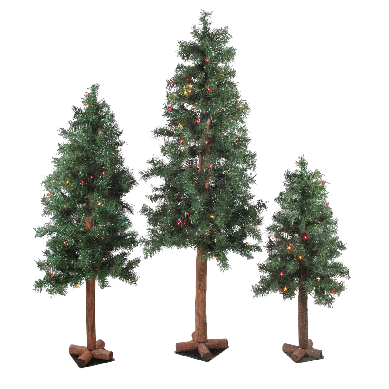 Set Of 3 Pre-Lit Slim Woodland Alpine Artificial Christmas Trees 5' - Multicolor Lights 3 Set Of 3 Pre-Lit Slim Woodland Alpine Artificial Christmas Trees 5' - Multicolor Lights