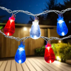 10ct Red, White And Blue LED Edison Style Lights, 9ft White Wire