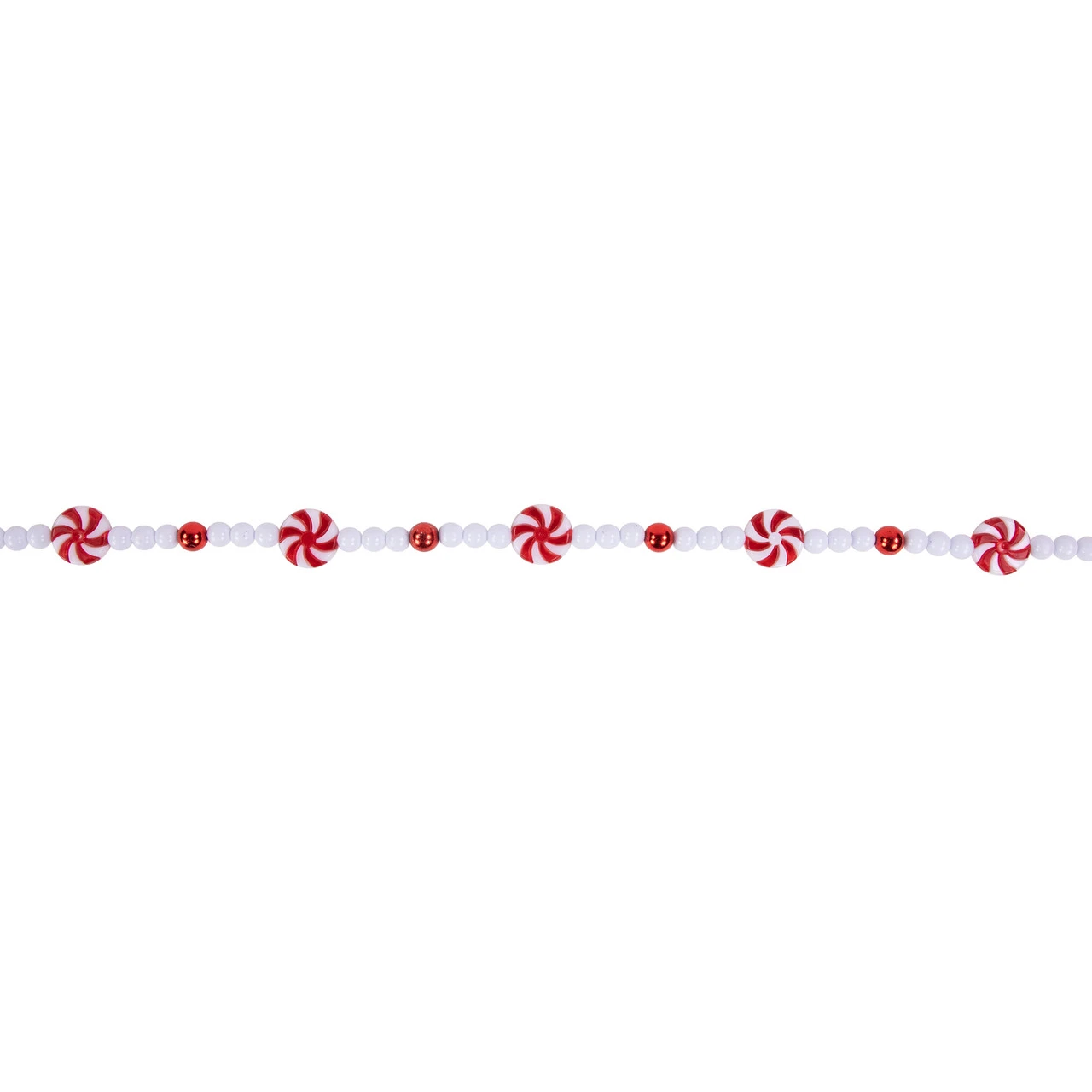 9' Red And White Peppermint Candy Beaded Christmas Garland, Unlit 7 9' Red And White Peppermint Candy Beaded Christmas Garland, Unlit - Image 5