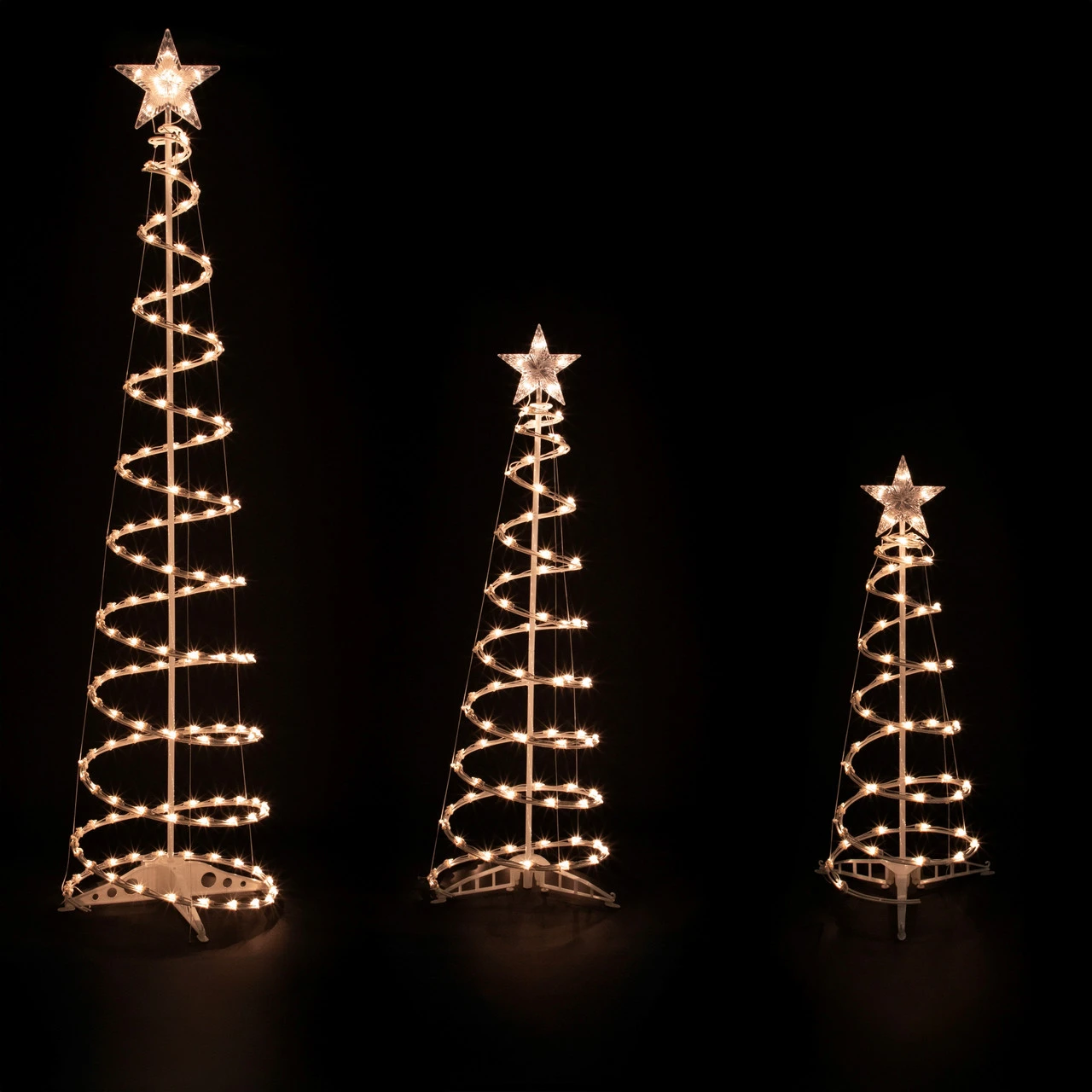 Set Of 3 Clear Lighted Spiral Christmas Trees - 3', 4', And 6' 3 Set Of 3 Clear Lighted Spiral Christmas Trees - 3', 4', And 6'
