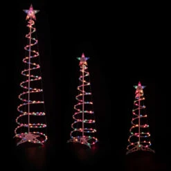 Set Of 3 Lighted Multi-Color Spiral Christmas Trees - 3', 4', And 6'