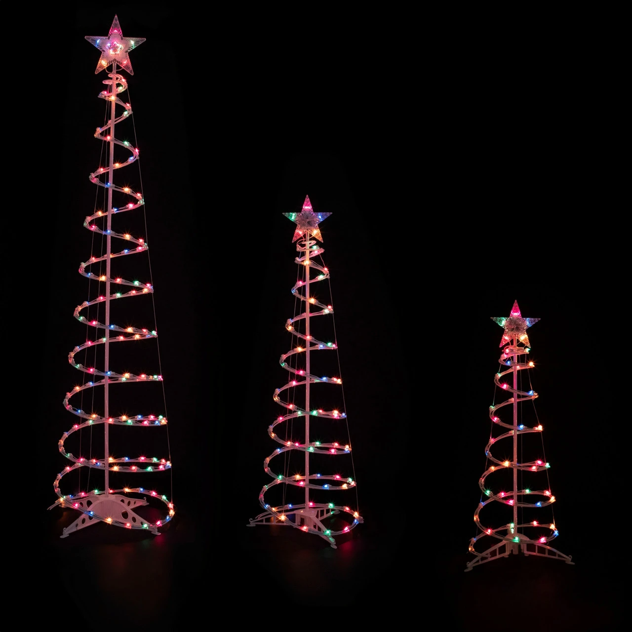 Set Of 3 Lighted Multi-Color Spiral Christmas Trees - 3', 4', And 6' 3 Set Of 3 Lighted Multi-Color Spiral Christmas Trees - 3', 4', And 6'